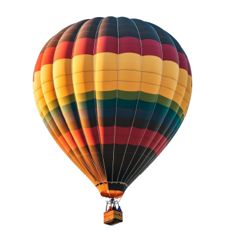 Colorful hot air balloon flying over the savannah in Tanzania